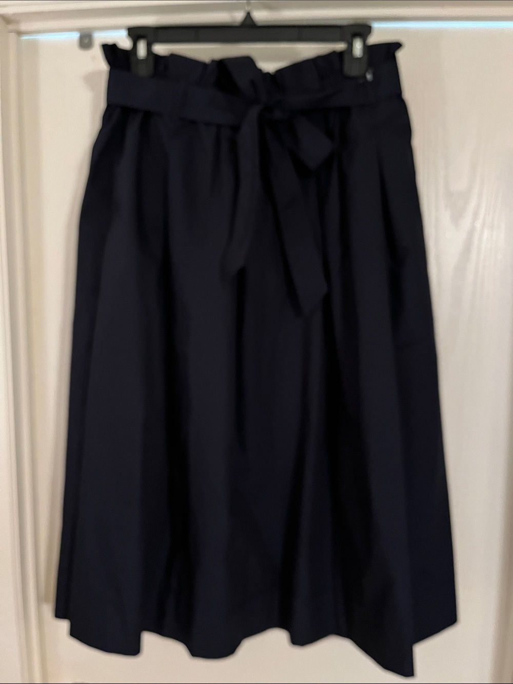 H&M Navy Cotton Poplin Paperbag Waist Midi Skirt with Tie NWT Size 10